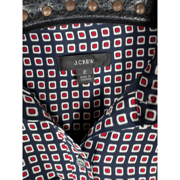 J.CREW Button Front Maxi Dress Geometric Navy Blue Red White size 2 - Picture 9 of 9